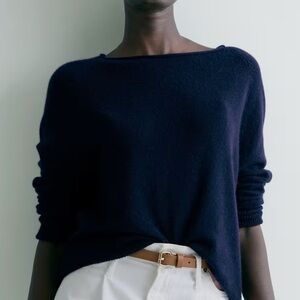 Quince cashmere sweater- Midnight Blue boatneck/off the-Shoulder Sweater